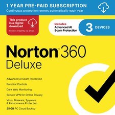 Norton 360 Deluxe  3 Devices  1 Year Subscription