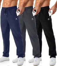 Mens Joggers with Zipper Pockets Open Bottom Sweatpants for Men 3 Pack