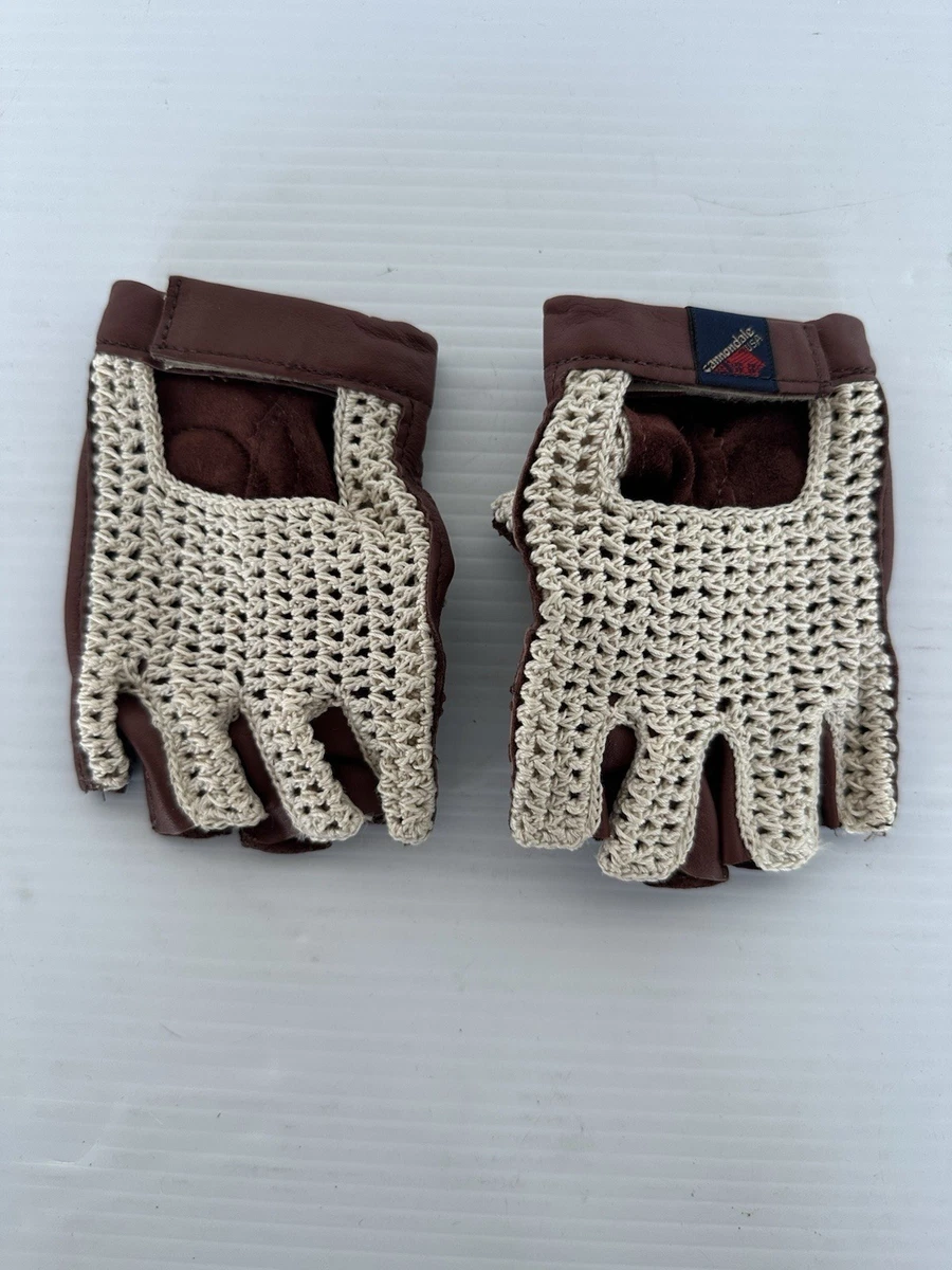 Vintage Cannondale Cycling Gloves Medium Brown Leather Crochet Fingerless Bike