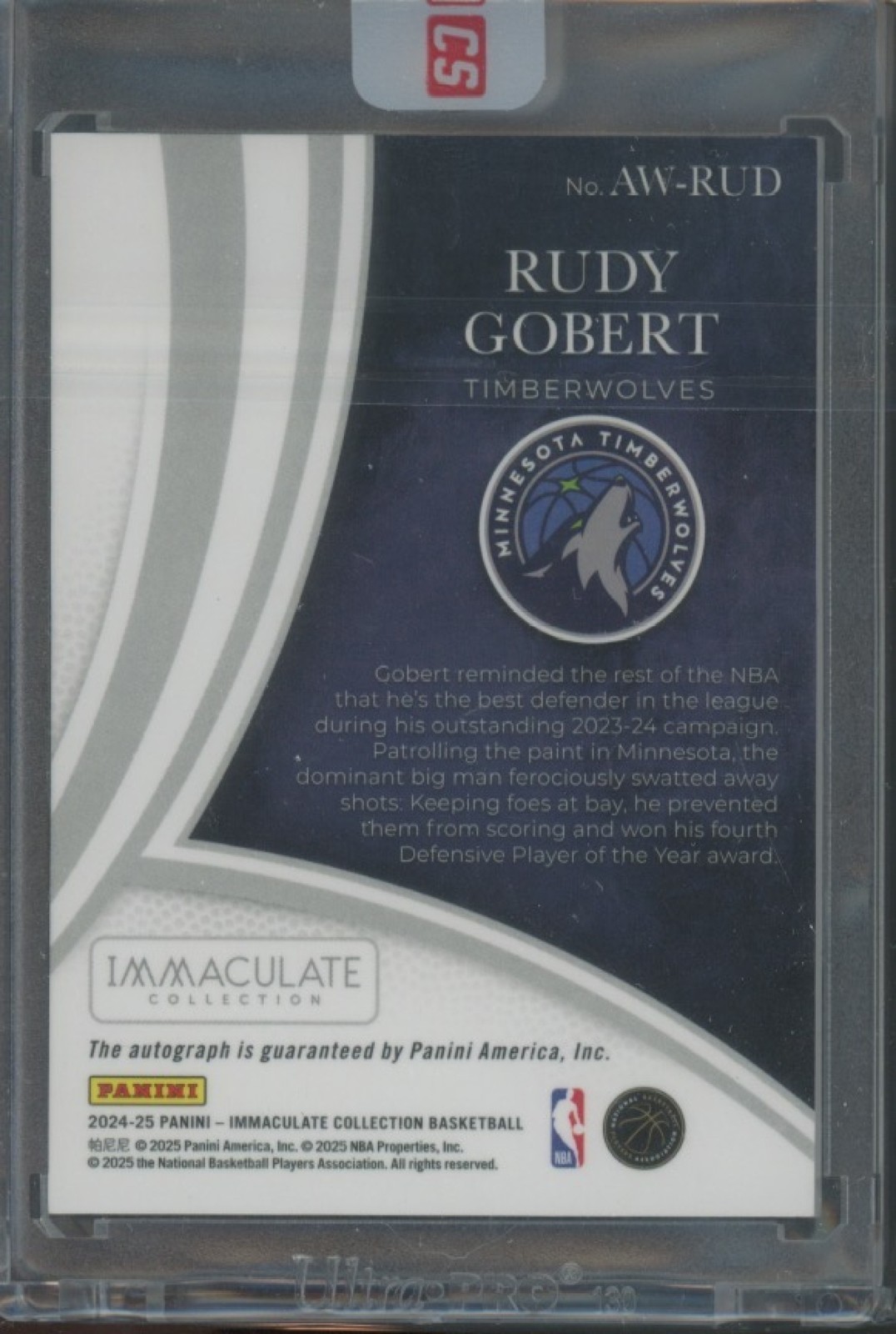 2024-25 Panini Immaculate Basketball Rudy Gobert #AW-RUD Awards Auto /49 view 2