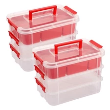 3-Layer Plastic Craft Storage Container with Removable Tray, Stackable Art & ...