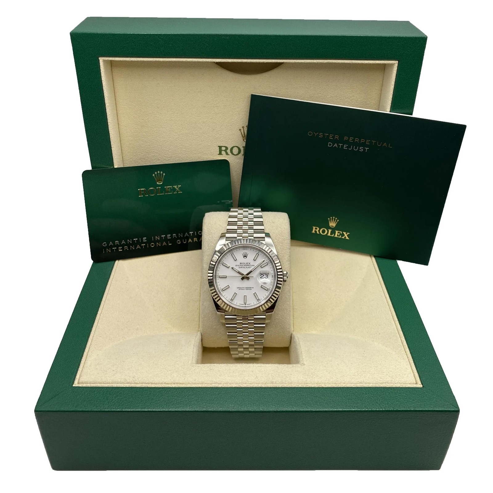 Rolex Datejust 126334 41 Steel Fluted Bezel White Dial Automatic Watch B&P