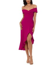 XSCAPE Womens Ruffle Midi Flounce Dress, magenta, 10