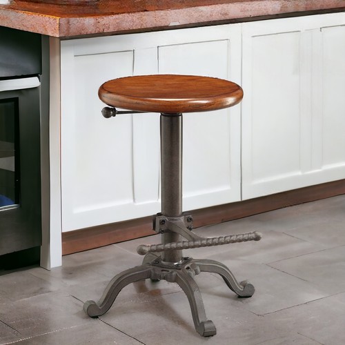 30" Chestnut And Gray Steel Swivel Backless Adjustable Height Bar Chair - Picture 2 of 5