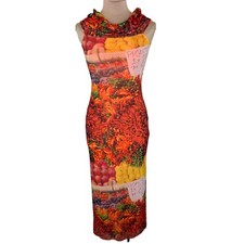 Zara Sheath Dress Small Womens Picante Pepper Farmers Market Fruit Midi Vacation