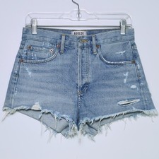AGOLDE - Parker Distressed Blue Denim Jean Cut Off Shorts - Women's Size 24