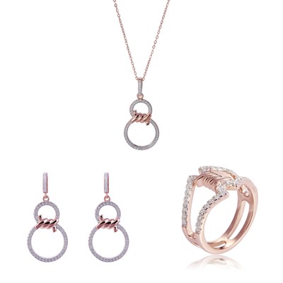 Orphelia  Damen Schmuck Set: Necklace + Earrings + Ring Rosé SET-7422/50