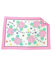 CHANEL Camellia logo vintage pareo stole 100 Cotton Good Condition