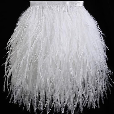  Ostrich Feather Trim - 2Yards Feathers Fringe Trim for DIY 5-7inch White