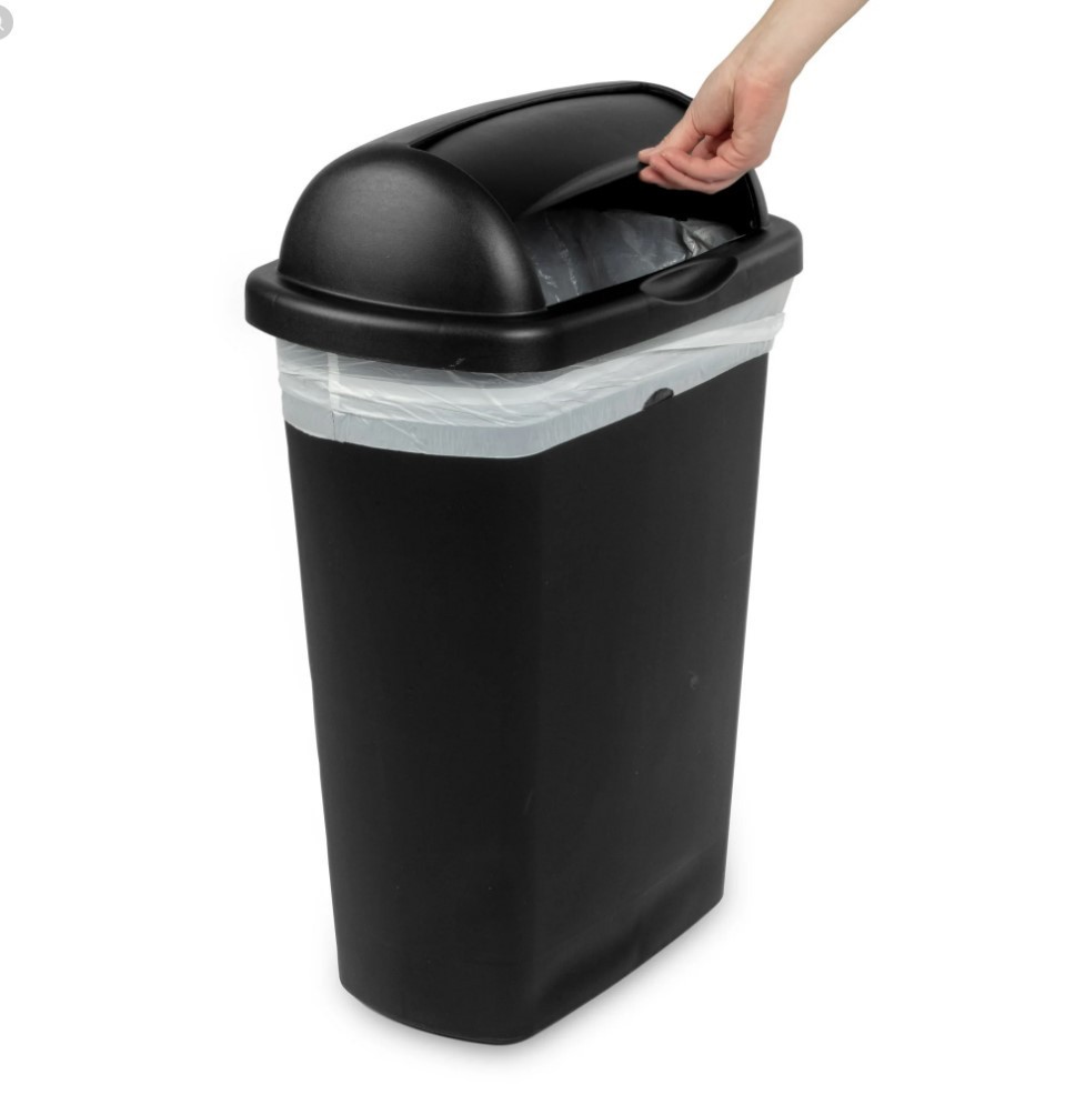 Sterilite 13 Gallon Roll Top Kitchen Trash Can, Plastic Garbage Bin with Lid, Bl