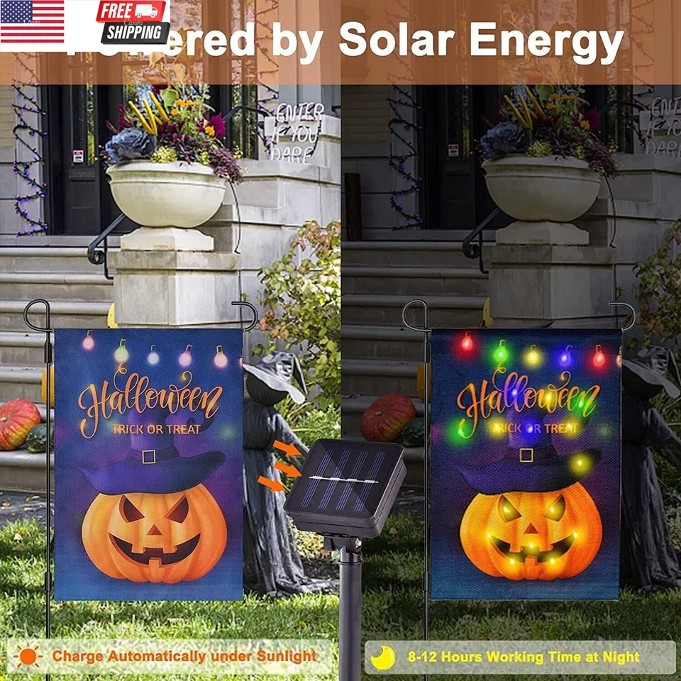Halloween LED Lighted Garden Flag, Double Sided Solar Lighted Garden Flag, Verti - Image 2 of 4