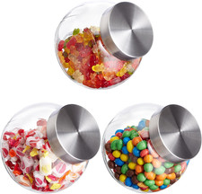 Barattoli per Caramelle, Set 3 Vasi 1,5 L, per Biscotti, Dolci, Confetti, Coperc