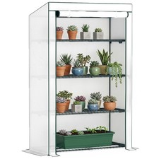 Outsunny 4 Tier Lean-to Mini Greenhouse with Reinforced PE Cover, Green