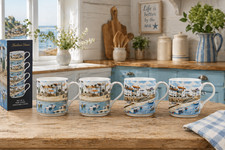 Set of 4 Fine China Stackable Mugs Harbour Scene Coastal Coffee Tea 250ml Gift