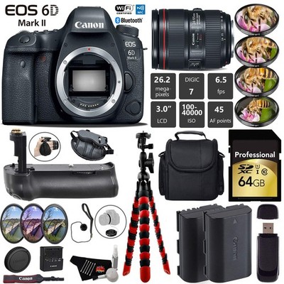 Canon EOS 6D Mark II DSLR Camera +24-105mm f/4L II Lens + Professional Battery G