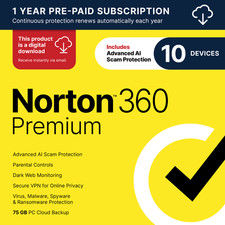 Norton 360 Premium  10 Devices  Digital Download Code Sent by Email