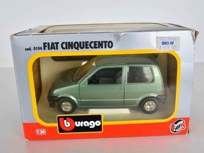 Vintage 1/24 Scale Burago Fiat Cinquecento Diecast Model Car Green #0194 AS New!