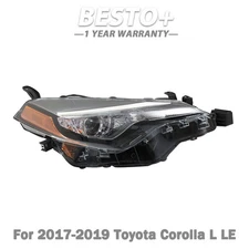 For Toyota Corolla L LE Eco 2017-19 Headlight Passenger RH Chrome Halogen Clear