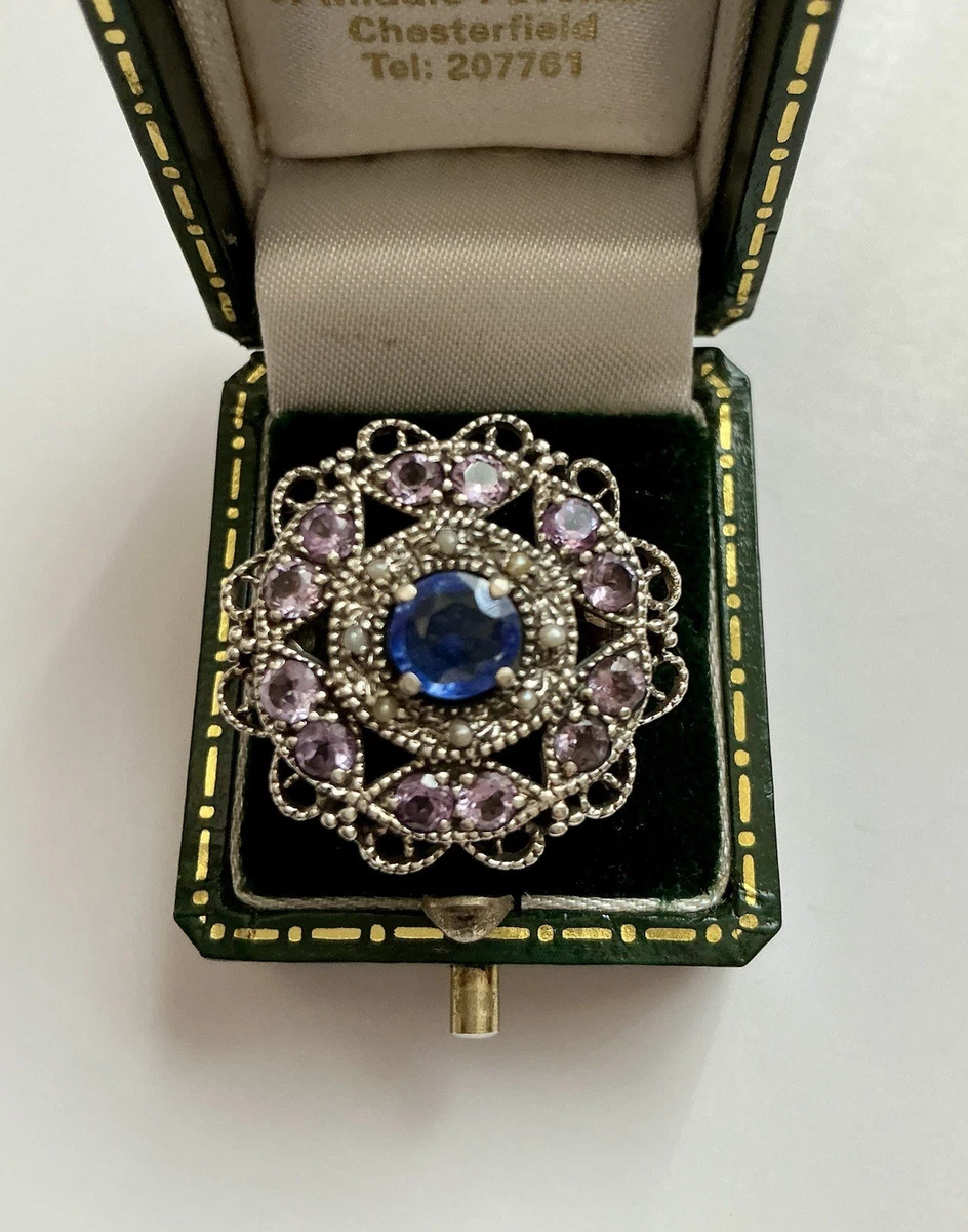 Bague Cocktail En Argent 925 - Améthyste 26ct & Saphir - Faite Main - Taille 7.5 - Style Vintage - Neuf Sans Boîte
