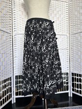 90s Y2K Black White Floral Midi Skirt Boho Cottagecore Romantic Prairie Flowy L