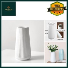 Modern White Ribbed Ceramic Vase for Home Decor, 8 Inch (20 CM)