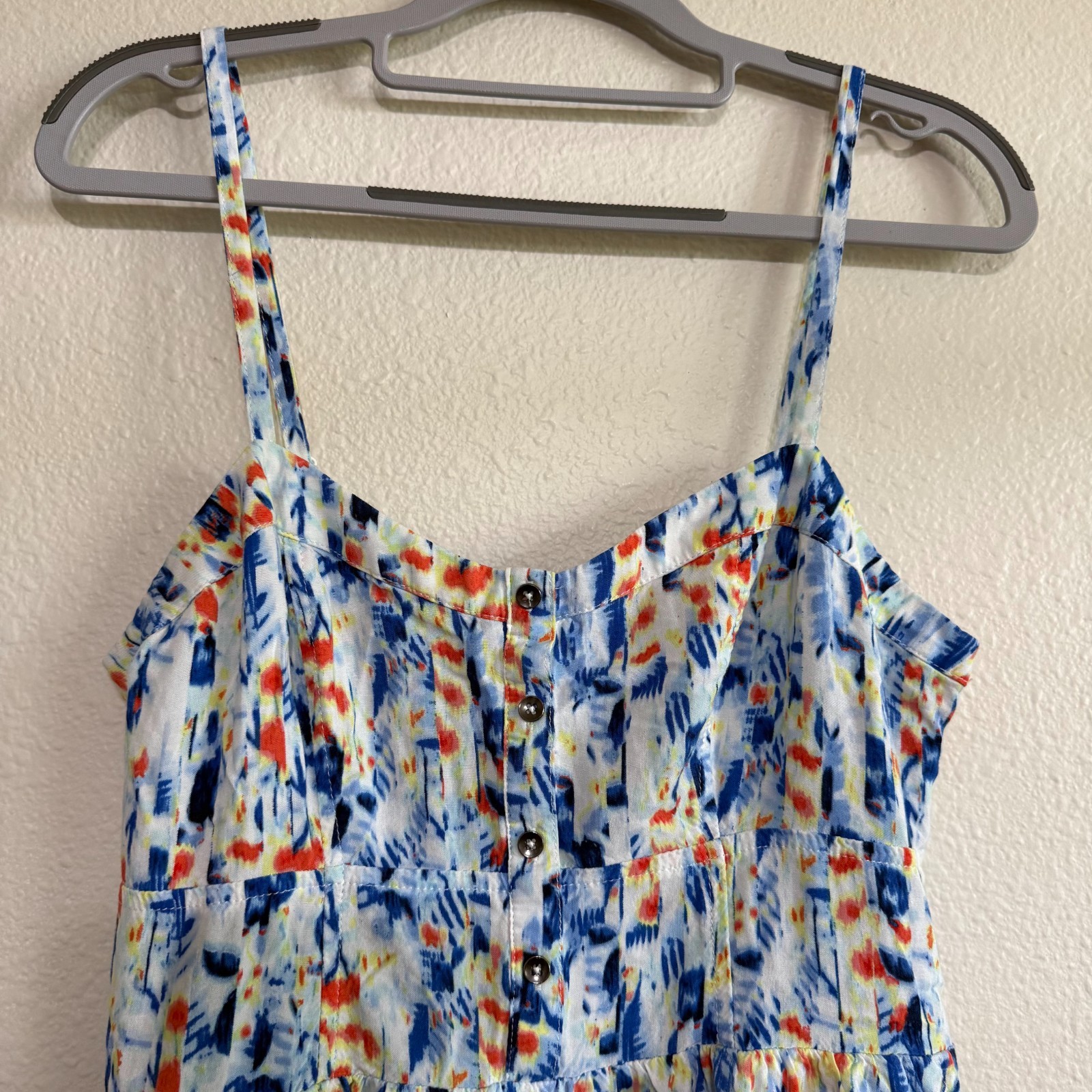 Express Skater Dress Women's Medium Blue Tie-Dye Smocked Fit & Flare Pockets