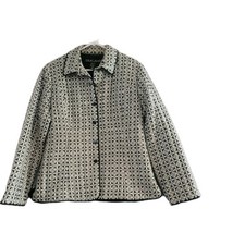 Silkland Womens Silk Blazer Jacket Size L Office Business Black White