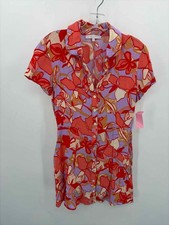 Pre-Owned Olivaceaous Purple Size Medium Floral Shift Short Short Sleeve Dress