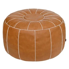 Unstuffed Handmade Moroccan Round Pouf Foot Stool Ottoman Seat Faux Leather