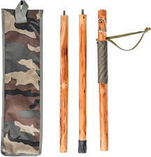 3Pc Detachable Fir Wood Walking Stick for Hiking with Compass 55 Inches - with A