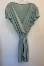 Women’s Nine West SZ M Green Wrap Dress Flutter  Sleeve Poly Blend Summer Mint!