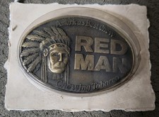 Vintage Sealed 80's 1988 Red Man Chewing Tobacco Oval Belt Buckle