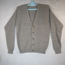 Geoffrey Beene Beige Cardigan Vintage Minimalist Core Linen Cotton Ribbed Knit