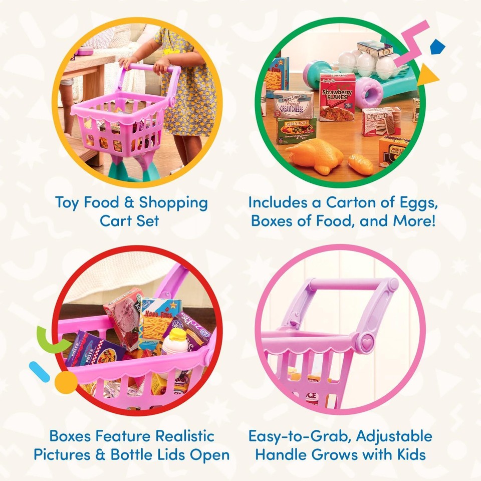 Battat Play Circle Shopping Cart Toy Food Kitchen For Toddlers