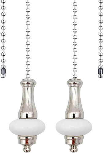 Ceramic Ceiling Fan Pull Chain Set, 2Pcs White Decorative Fan Pull Chain Pendant - Picture 9 of 12