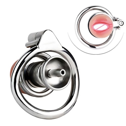 FLat Inverted Chastity Device Male Chastity Cage Imitate Pussy Shape Rings Locks - Bild 1 von 33