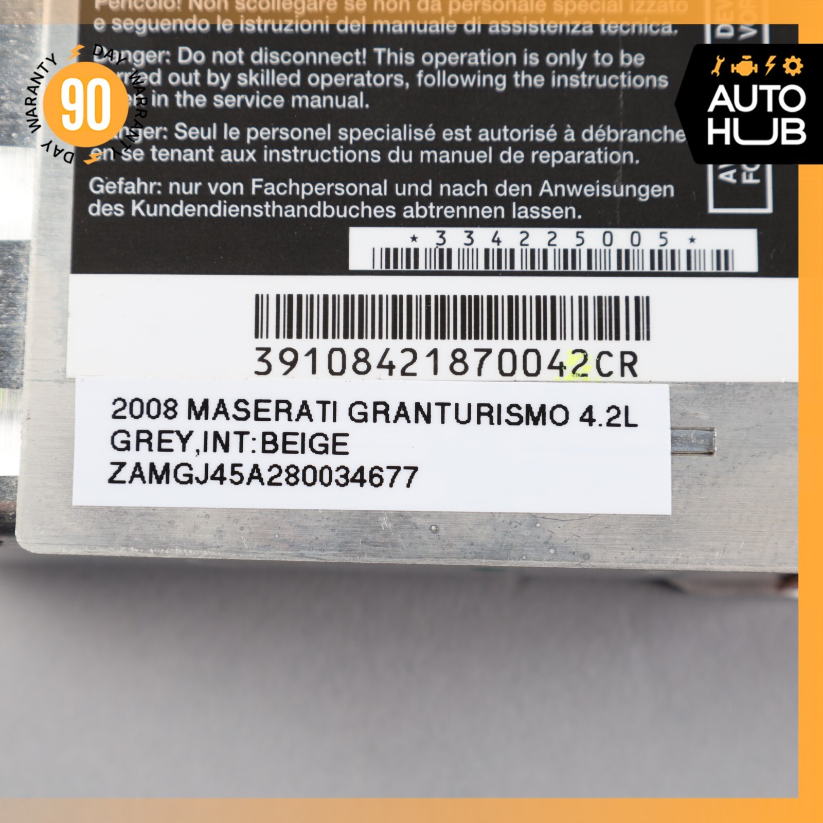 08-14 Maserati Granturismo M145 Airbag Air Bag SRS Control Module Unit OEM
