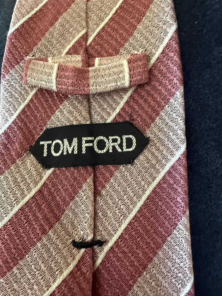 Corbata de cuello TOM FORD rosa a rayas LANA SEDA TEJIDO Foto 4 de 4