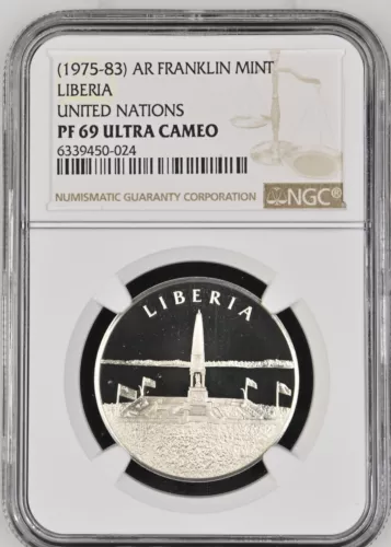 (1975-1983) AR Franklin Mint Liberia UNITED NATIONS - NGC PF 69 ULTRA CAMEO