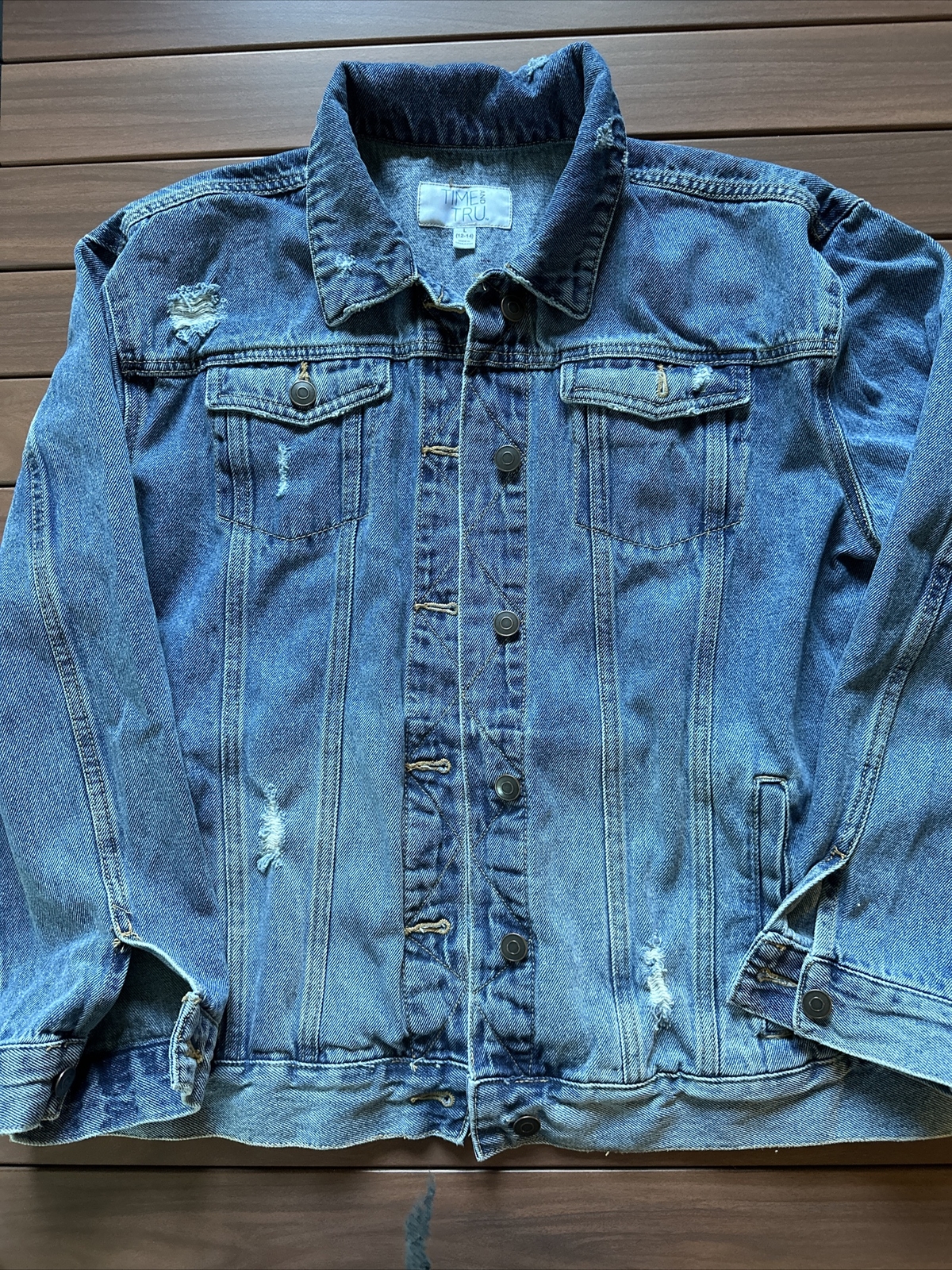 Distressed Stonewash Denim Jacket for Women Size 12/14 in Light Blue-image