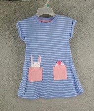 Cat  Jack Girls' Blue Stripe Bunny Tail Pockets Dress Size XS 4/5 