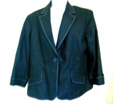 Jones New York Black Blazer Jacket With White Stitching 3/4 Sleeves Size 14