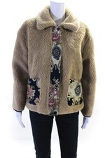 Moon River Womens Floral Print Pockets Jackets Beige Size Extra Small