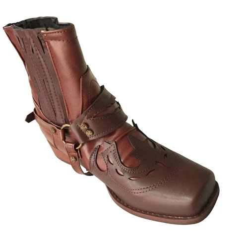 Retro Para hombres Botas de Motocicleta Punta Cuadrada Vaquero Botas Cortas Caballo Equipo Botas Reino Unido - Imagen 6 de 28