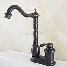 Black Brass Bathroom Kitchen Vanity Sink 4" Centerset Two Hole Basin Faucet