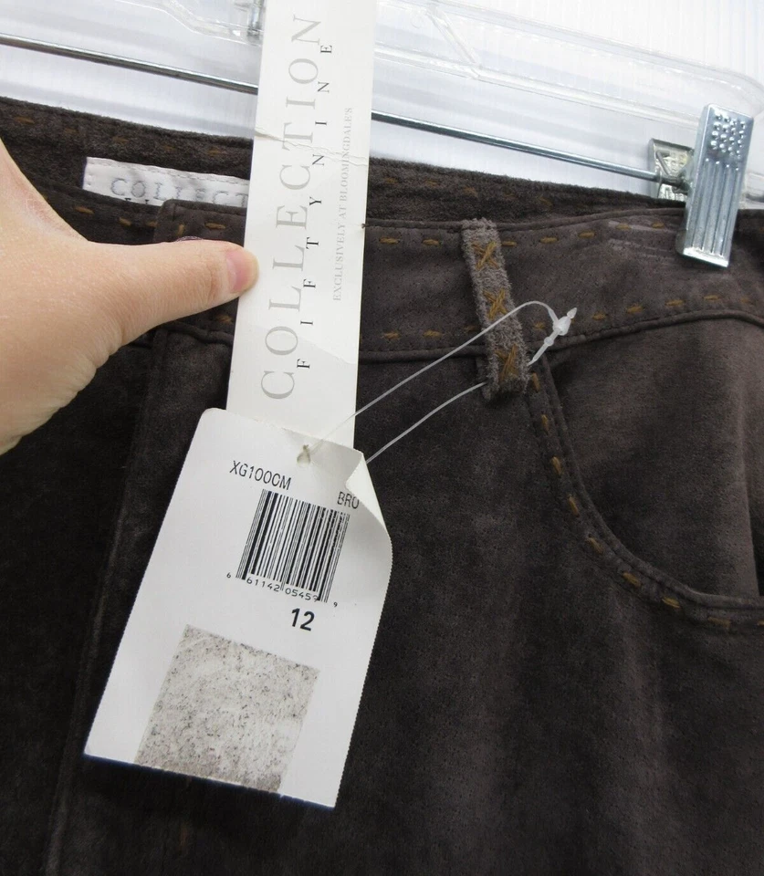 Pantalones DE COLECCIÓN Bloomingdales Mujer 12 Marrón Piel de Cerdo Cuero Cincuenta Nueve NUEVO Foto 3 de 4