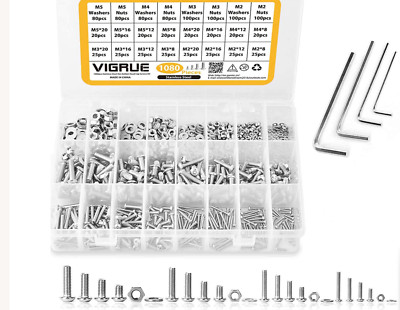 Vigrue 1080pcs M2 M3 M4 M5 Hex Button Head Screws Assortment Kit