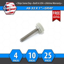 8-32 x 1" Thumb Screw Stainless Steel - Gray Round Knurled Knob - USA