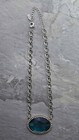1928 Jewelry Vintage Heirloom Necklace Faceted Oval Pendant Signed Silver Chain — photo 9