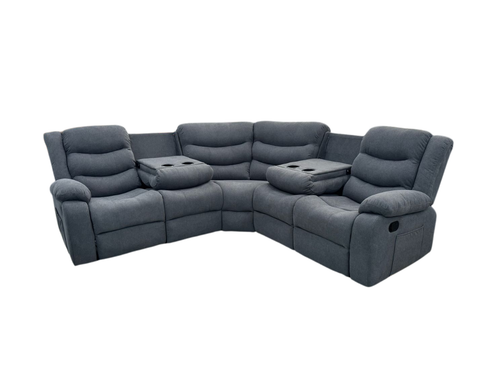 Recliner Corner Sofa Fabric Couch in Grey Chenille Sorrenti | Cup Holders - Picture 5 of 6